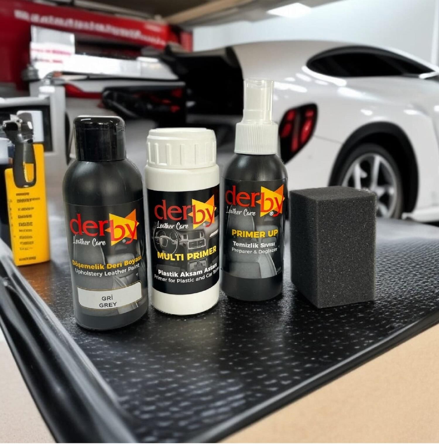 DERBY Gri Oto TORPİDO ve Iç Kapı Plastik Aksan Bakım Boyama 4 lü Set 100 ml