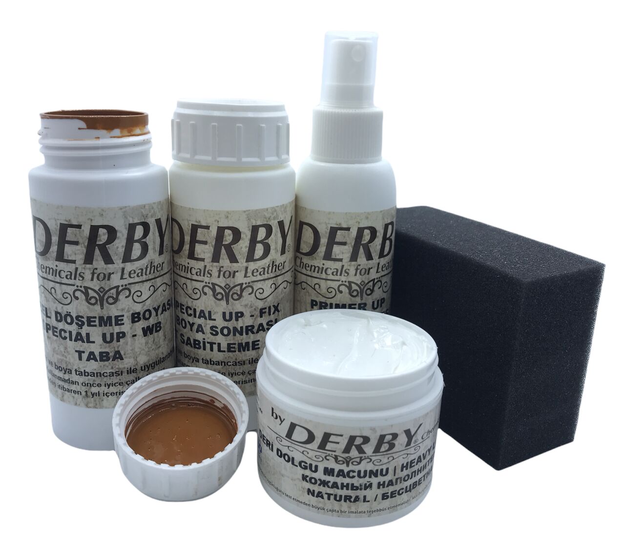 Derby Deri Direksiyon, Deri Döşeme Boyası 5 li Set Standart Renkler .Taba