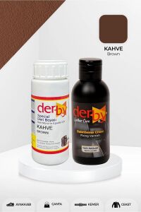 Derby Deri Mont Boyası Ve BS-FIX  Yarı Parlak Sabitleme Cilası | 100 Gr Set Kahverengi