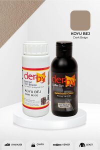 Derby Deri Mont Boyası Ve BS-FIX  Yarı Parlak Sabitleme Cilası | 100 Gr Set Koyu Bej