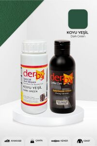 Derby Deri Mont Boyası Ve BS-FIX  Yarı Parlak Sabitleme Cilası | 100 Gr Set Koyu yeşil