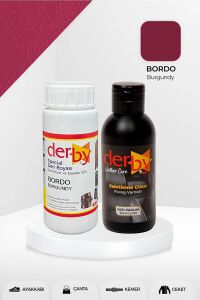 Derby Deri Mont Boyası Ve BS-FIX  Yarı Parlak Sabitleme Cilası | 100 Gr Set Bordo
