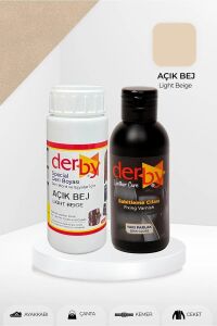 Derby Deri Mont Boyası Ve BS-FIX  Yarı Parlak Sabitleme Cilası | 100 Gr Set Açık Bej