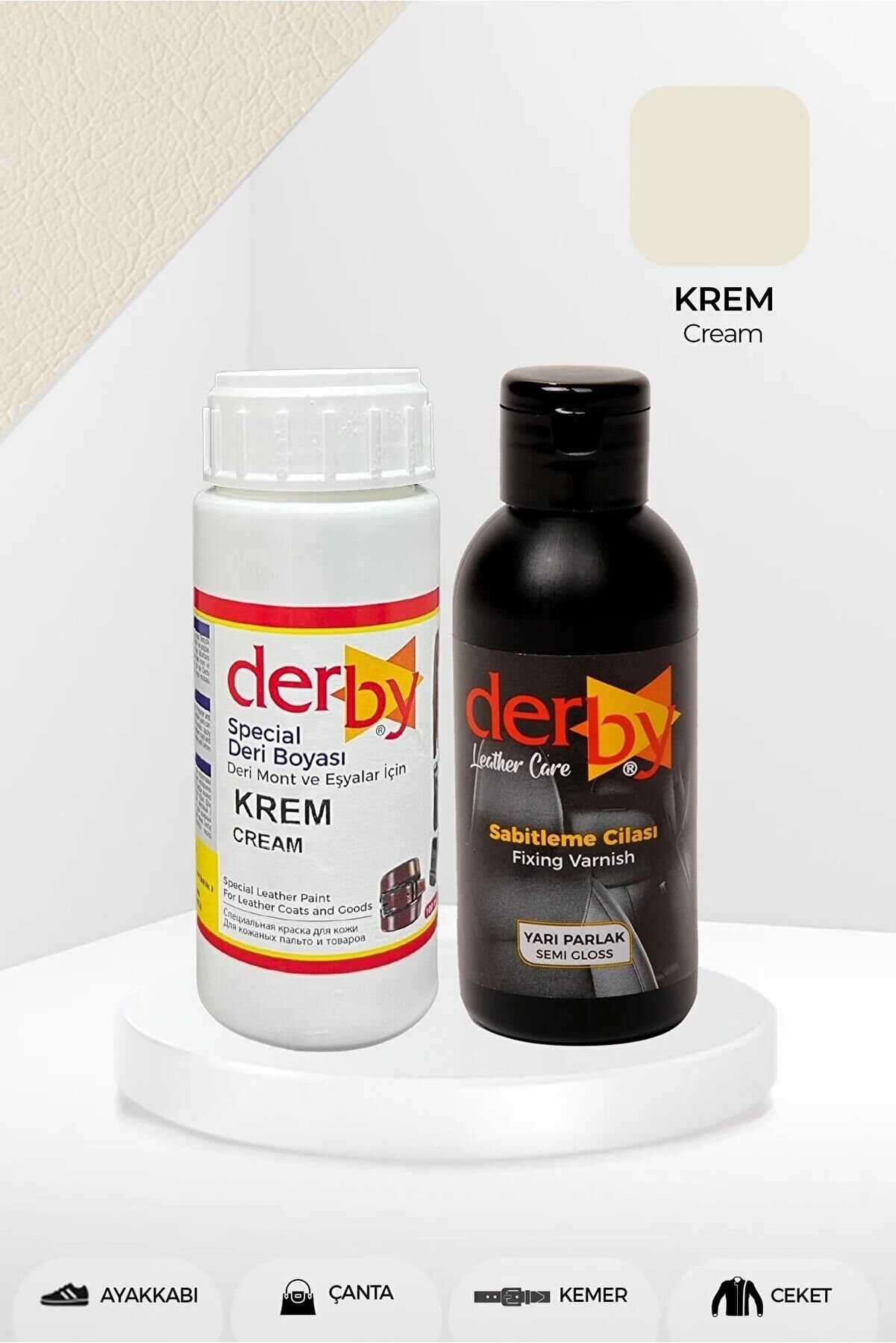Derby Deri Mont Boyası Ve BS-FIX  Yarı Parlak Sabitleme Cilası | 100 Gr Set Krem
