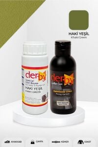 Derby Deri Mont Boyası Ve BS-FIX  Yarı Parlak Sabitleme Cilası | 100 Gr Set Haki