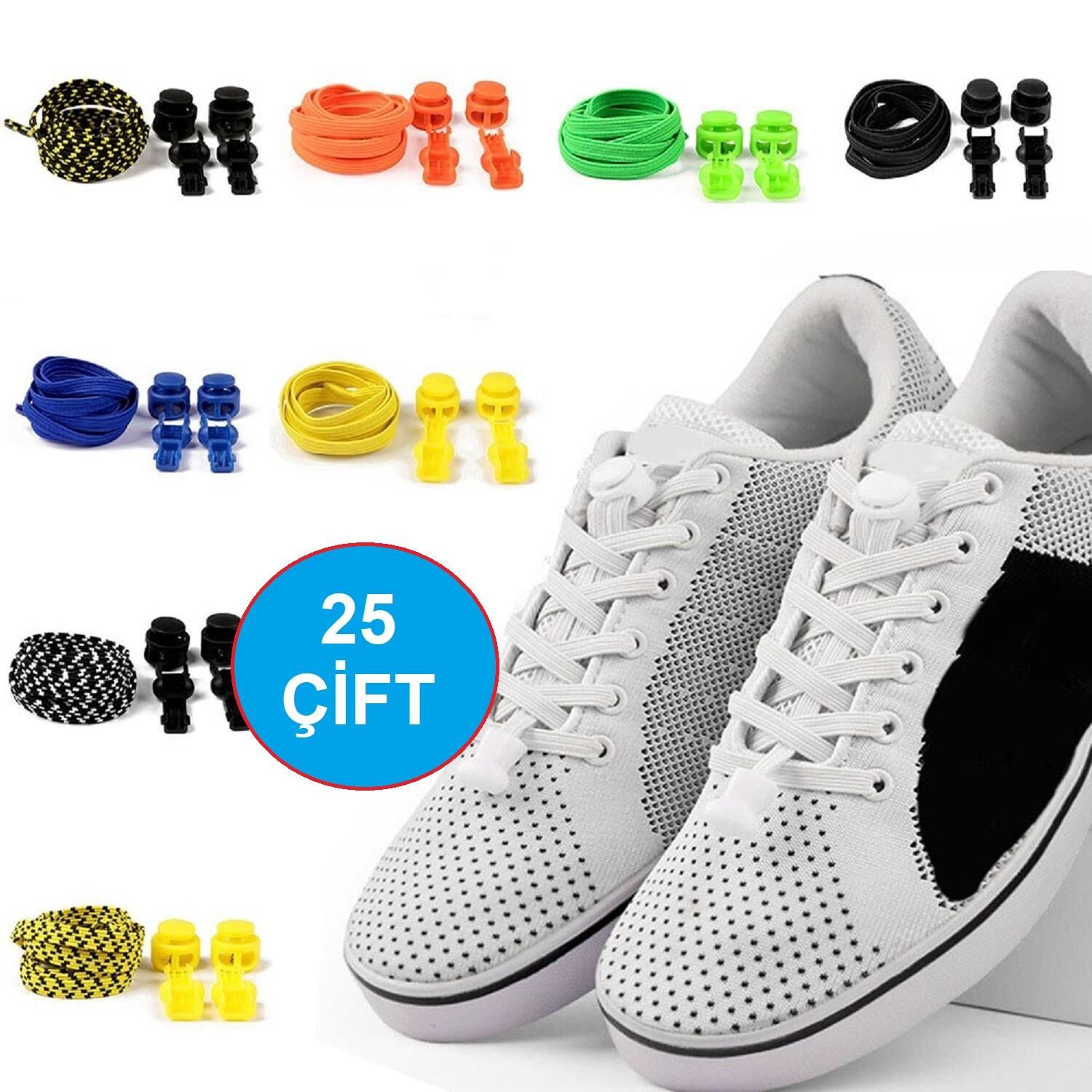 SRTfootcare PLY Elastik Yassı Akıllı Kilitli Bağcık 100cm 25 Çift