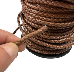 Bileklik ve Anahtarlık için Yuvarlak Örgü Suni Deri Kordon 5mm 1 metre Kızıl Taba