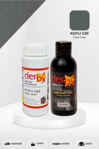 Derby Deri Mont Boyası Ve BS-FIX  Yarı Parlak Sabitleme Cilası | 100 Gr Set Koyu Gri