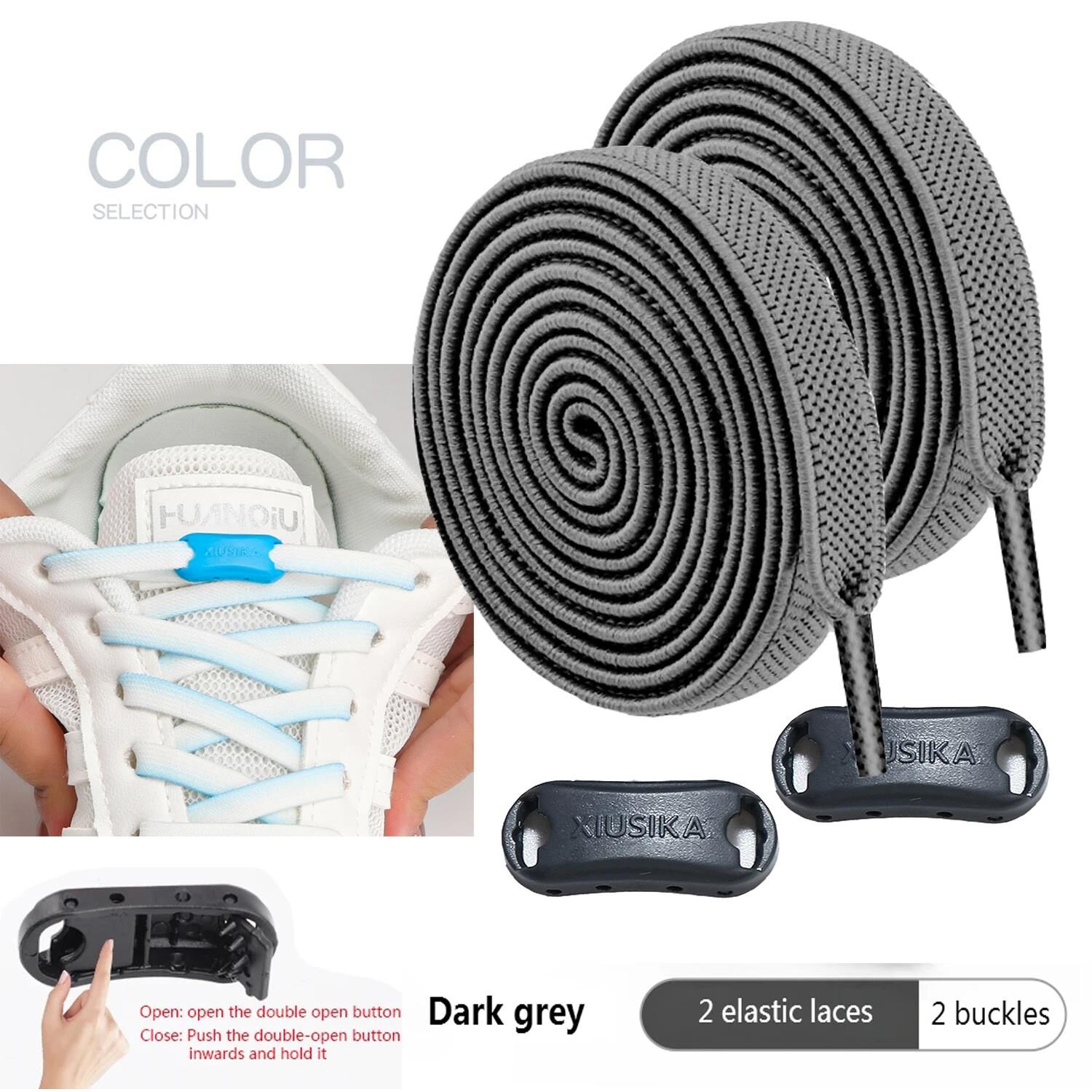 TOPTAN SRTfootcare TakBırak Yeni Nesil Kilitli Elastik Ayakkabı Bağcığı, Tak Bırak Akıllı Lastik Bağcık 25 Çift Koyu Gri