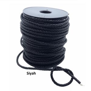 Bileklik ve Anahtarlık için Yuvarlak Örgü Suni Deri Kordon 5mm 1 metre Kızıl Taba