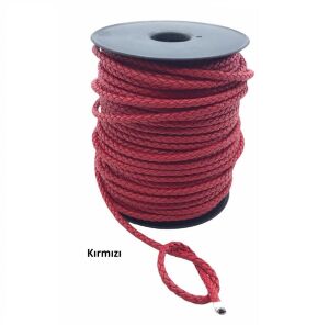 Bileklik ve Anahtarlık için Yuvarlak Örgü Suni Deri Kordon 5mm 1 metre Kızıl Taba