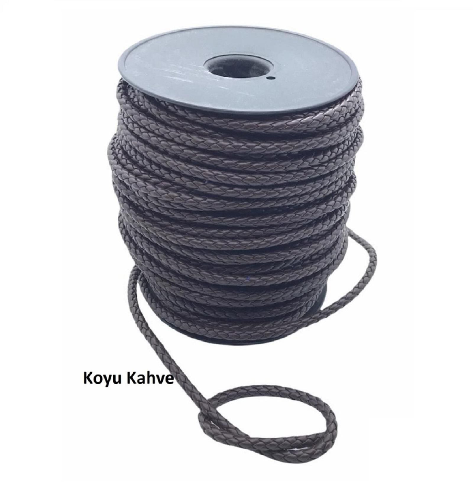 Bileklik ve Anahtarlık için Yuvarlak Örgü Suni Deri Kordon 5mm 1 metre Koyu Kahve