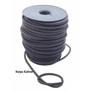 Bileklik ve Anahtarlık için Yuvarlak Örgü Suni Deri Kordon 5mm 1 metre Koyu Kahve