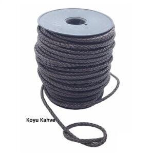Bileklik ve Anahtarlık için Yuvarlak Örgü Suni Deri Kordon 5mm 1 metre Koyu Kahve