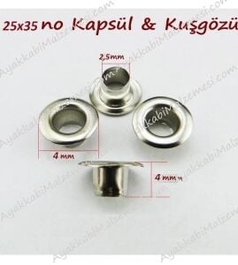 TOPTAN Kuşgözü 25x35 no 4mm 5000 Adet (Alt Pul Dahil Değildir) Nikel