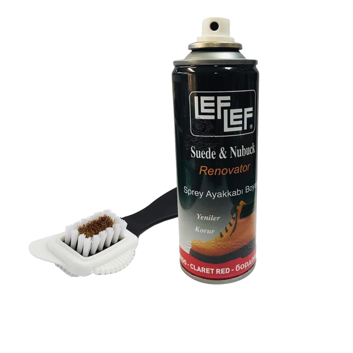 Leflef Süet, Nubuk Sprey Boya + 4 Yönlü Süet nubuk Fırçası Bordo