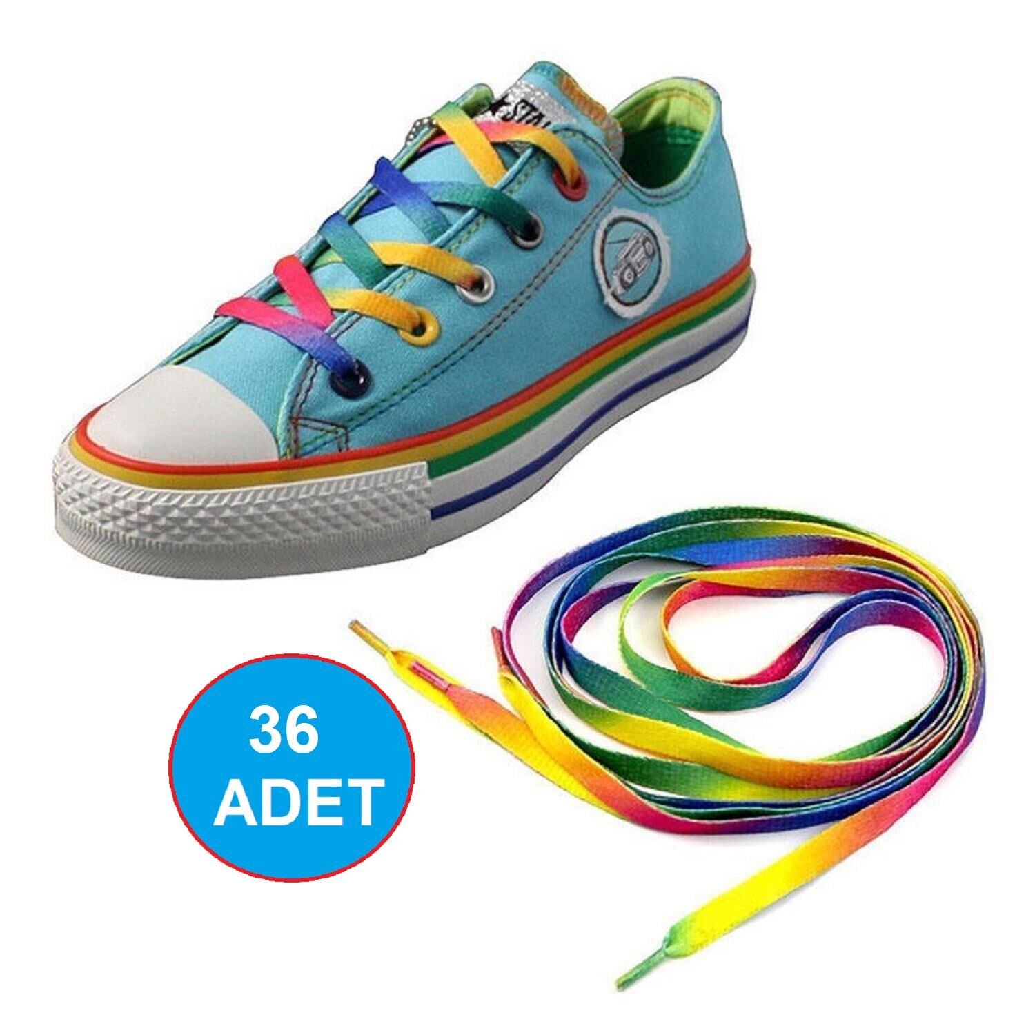 TOPTAN Yassı Gökkuşağı Spor Ayakkabı Bağı GZ75 120 cm 36 Çift