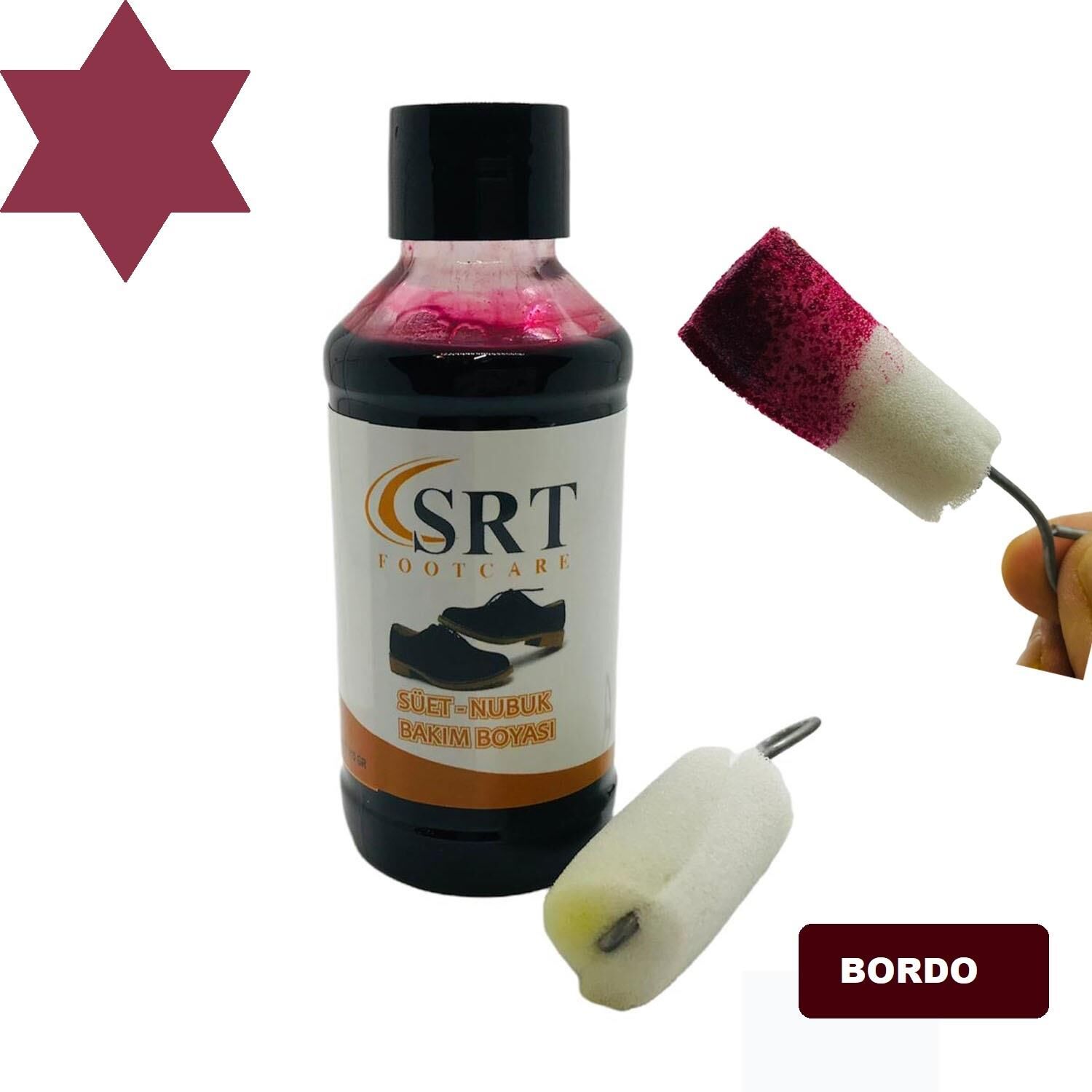 TOPTAN SRTfootcare Süet Nubuk Likit Ayakkabı Bakım Boyası 110 Gr 12 Adet Bordo
