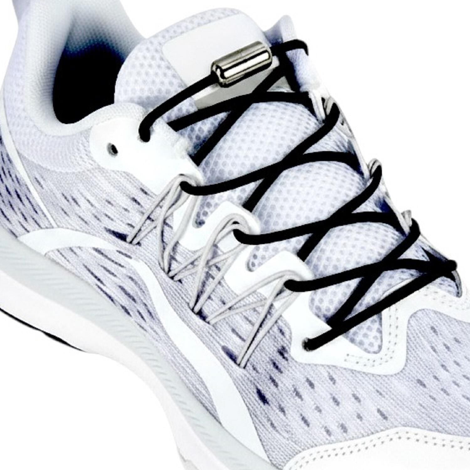 SRTfootcare Akıllı Vidalı Kilitli Elastik Outdoor Ayakkabı Bağcığı Yuvarlak 100cm (Siyah Nikel Vida) 1 Çift