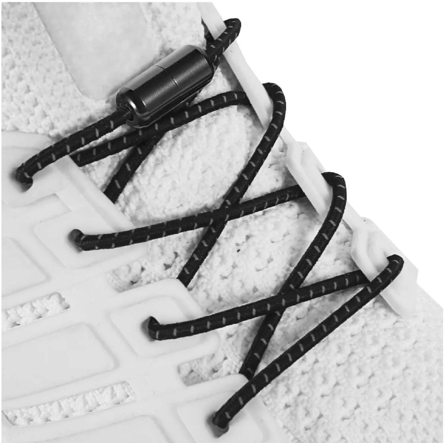 SRTfootcare Akıllı Vidalı Kilitli Elastik Outdoor Ayakkabı Bağcığı Yuvarlak Çizgili 100cm 1 Çift Siyah
