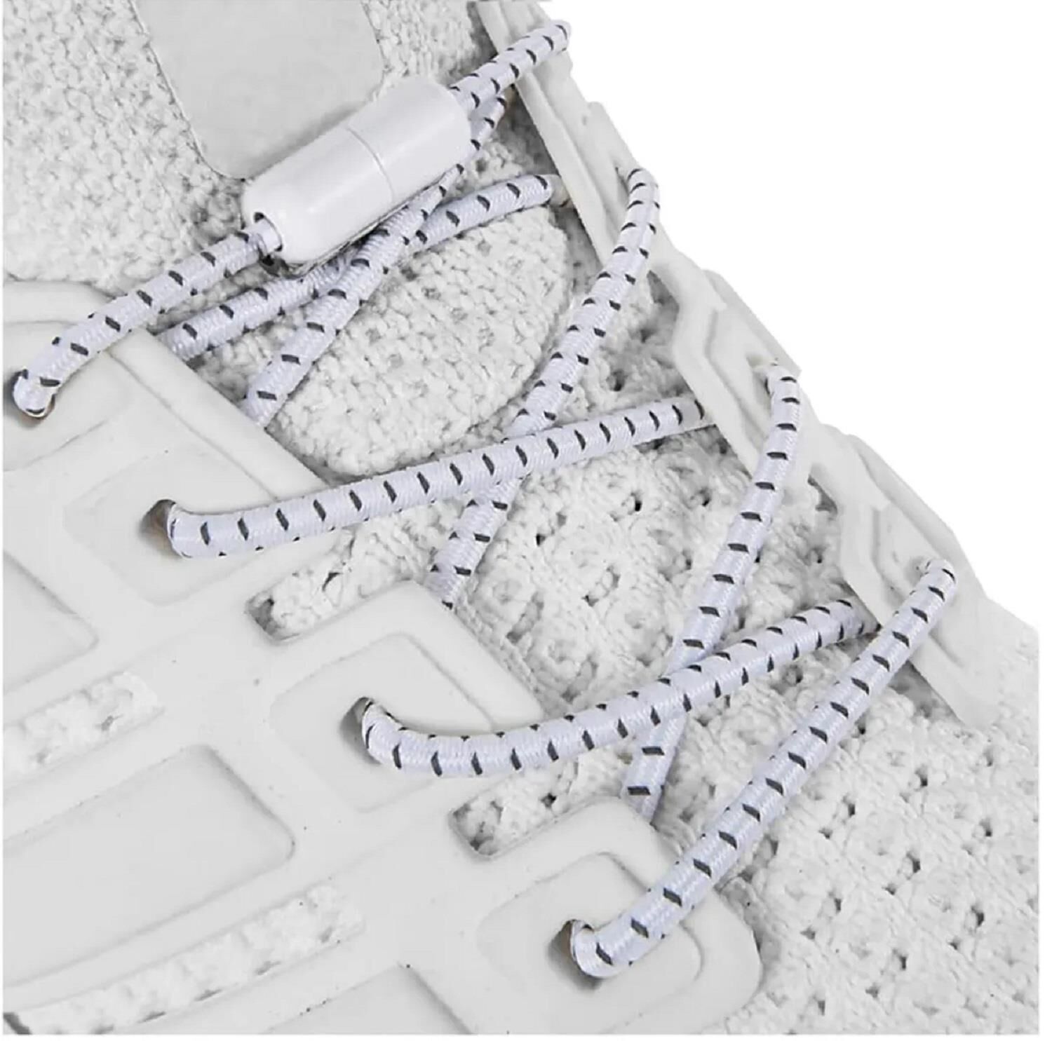 SRTfootcare Akıllı Vidalı Kilitli Elastik Outdoor Ayakkabı Bağcığı Yuvarlak Çizgili 100cm 1 Çift Beyaz