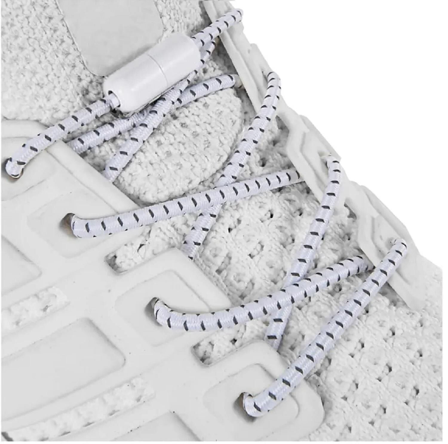 SRTfootcare Akıllı Vidalı Kilitli Elastik Outdoor Ayakkabı Bağcığı Yuvarlak Çizgili 100cm 1 Çift Beyaz
