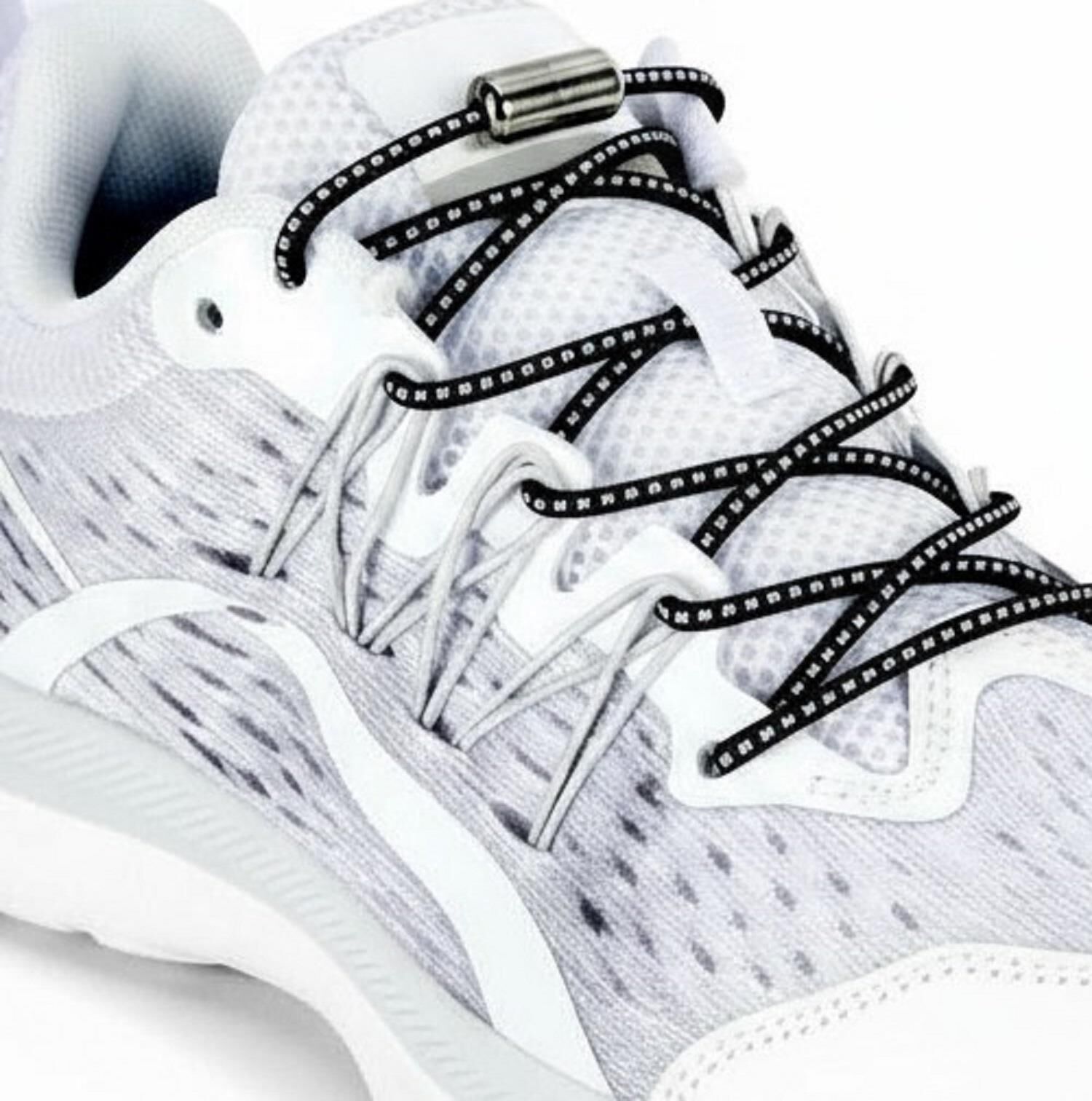 SRTfootcare Akıllı Vidalı Kilitli Elastik Outdoor Ayakkabı Bağcığı Yuvarlak 100cm (Siyah Nikel Vida) 1 Çift