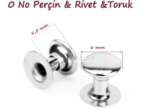 Perçin Rivet 0 no 6mm 50 Takım (Leathercraft, Deri Hobi) Altın