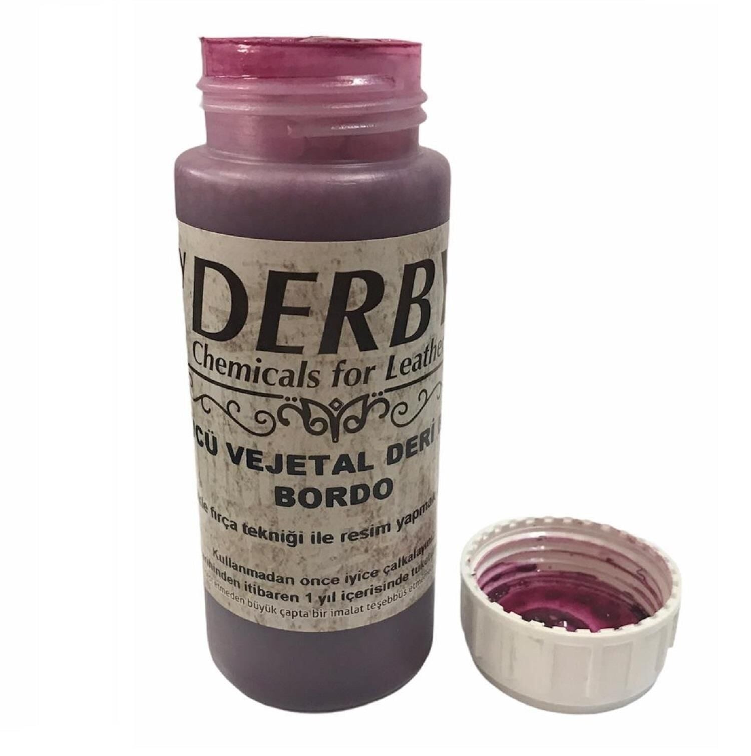 Derby Vejetal Vaketa Deri için Örtücü Boya 100ml (Leathercraft, Deri Hobi) Bordo
