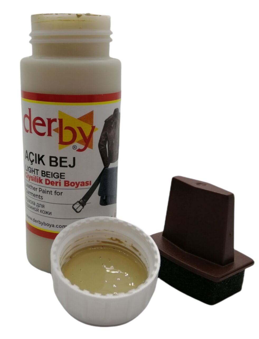 Derby Mont Direksiyon Koltuk Deri Boyası 100ml ve Saplı Sünger 1 Adet Açık Bej