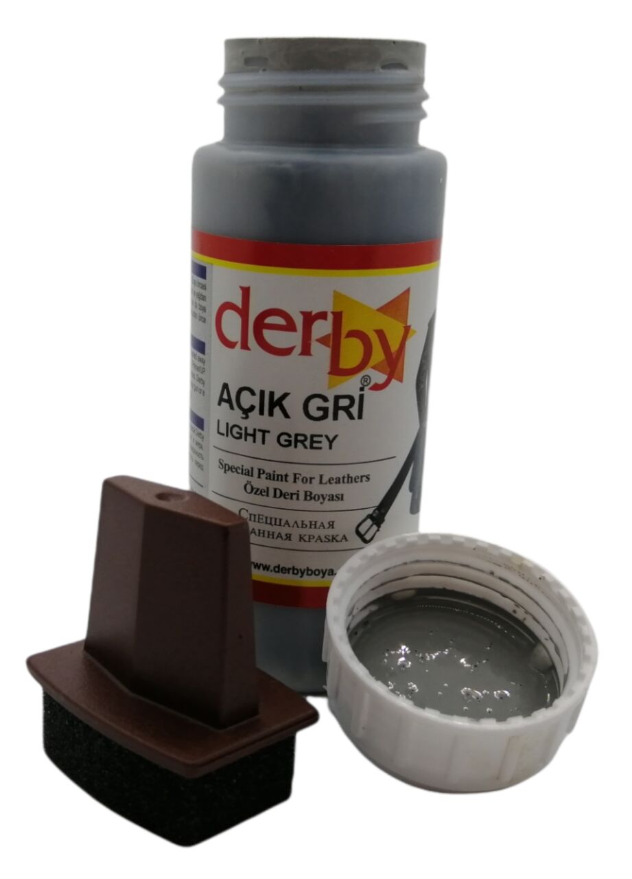 Derby Mont Direksiyon Koltuk Deri Boyası 100ml ve Saplı Sünger 1 Adet Açık Gri