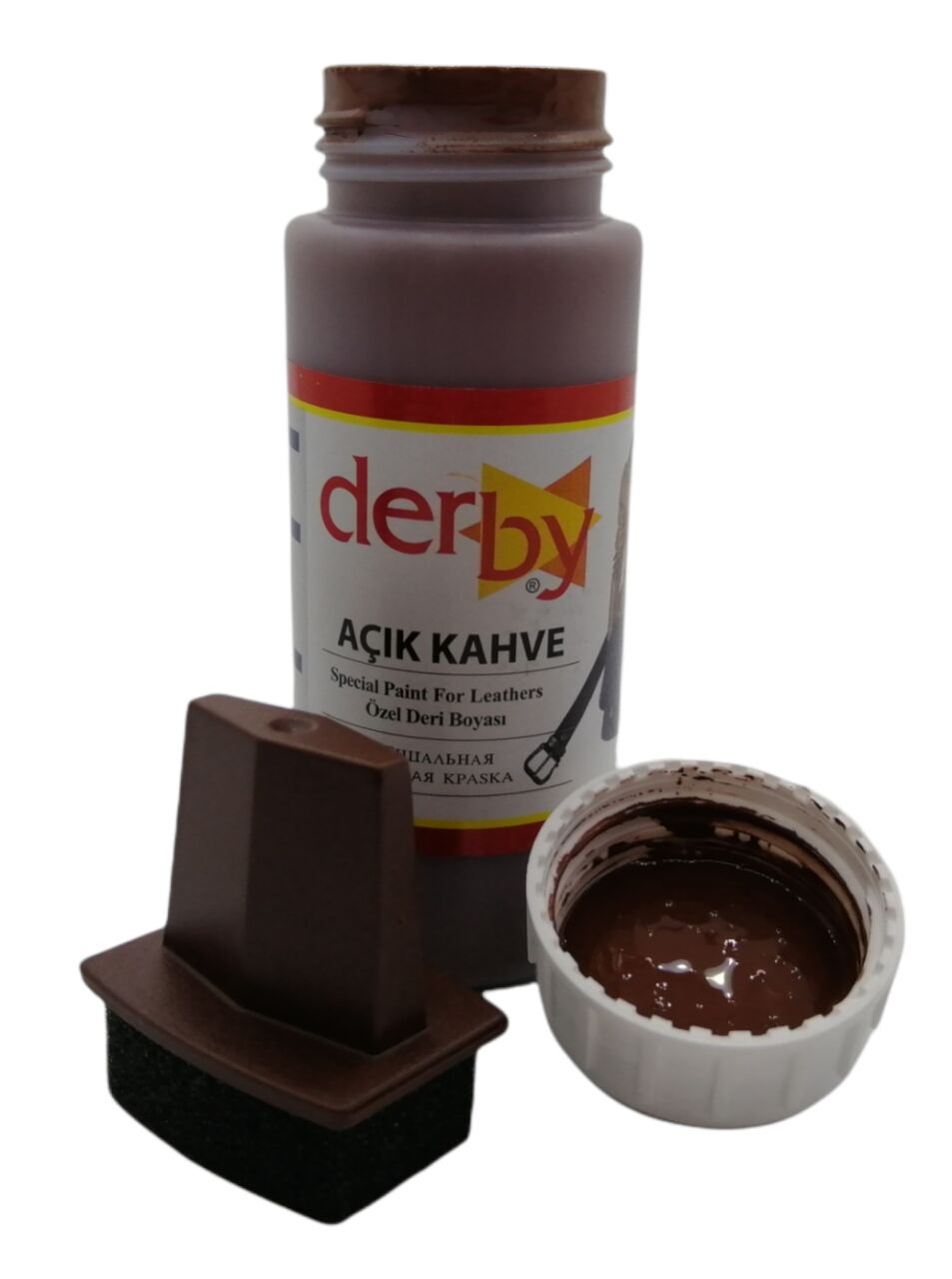 Derby Mont Direksiyon Koltuk Deri Boyası 100ml ve Saplı Sünger 1 Adet Açık Kahve