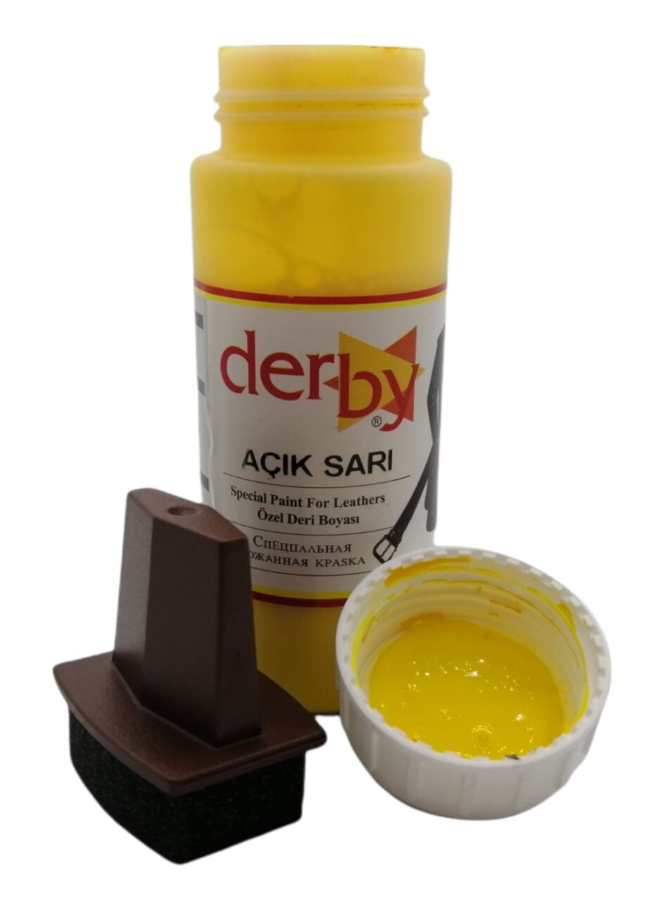 Derby Mont Direksiyon Koltuk Deri Boyası 100ml ve Saplı Sünger 1 Adet Açık Sarı