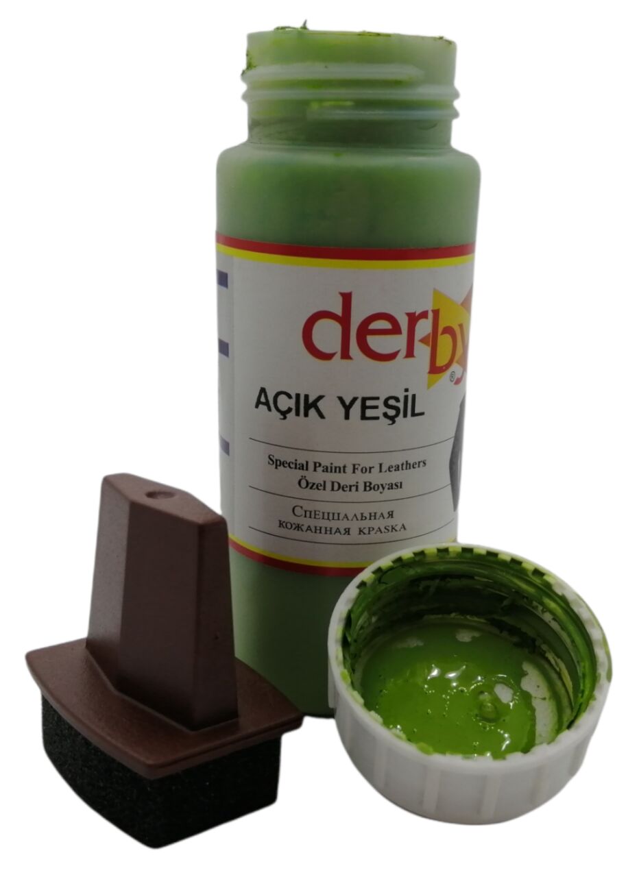 Derby Mont Direksiyon Koltuk Deri Boyası 100ml ve Saplı Sünger 1 Adet Açık Yeşil