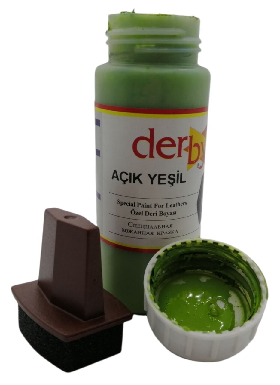 Derby Mont Direksiyon Koltuk Deri Boyası 100ml ve Saplı Sünger 1 Adet Açık Yeşil