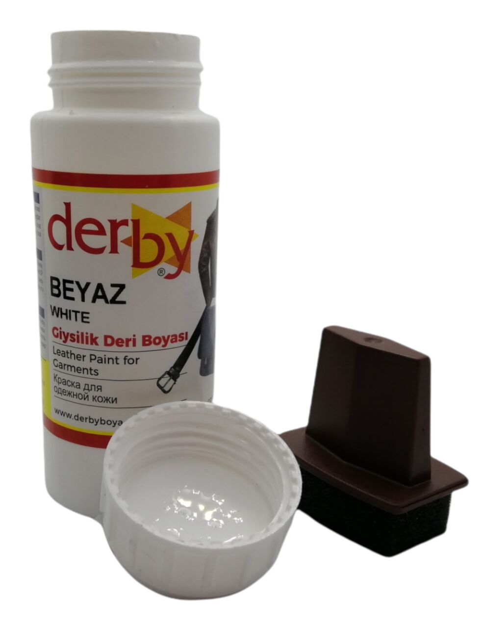 Derby Mont Direksiyon Koltuk Deri Boyası 100ml ve Saplı Sünger 1 Adet Beyaz