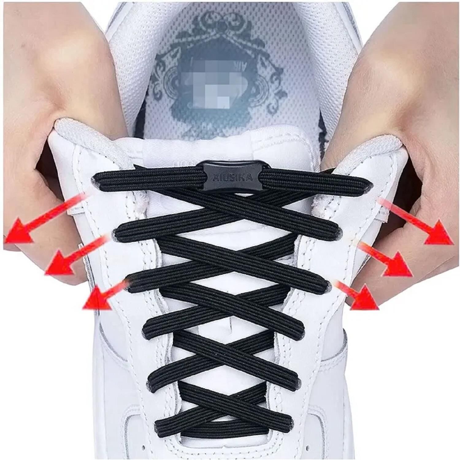 SRTfootcare TakBırak Yeni Nesil Kilitli Elastik Ayakkabı Bağcığı, Tak Bırak Akıllı Lastik Bağcık 1 Çift Siyah