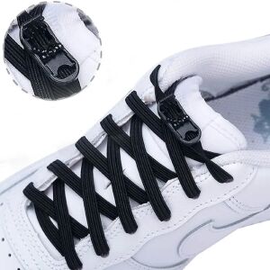 SRTfootcare TakBırak Yeni Nesil Kilitli Elastik Ayakkabı Bağcığı, Tak Bırak Akıllı Lastik Bağcık 1 Çift Siyah