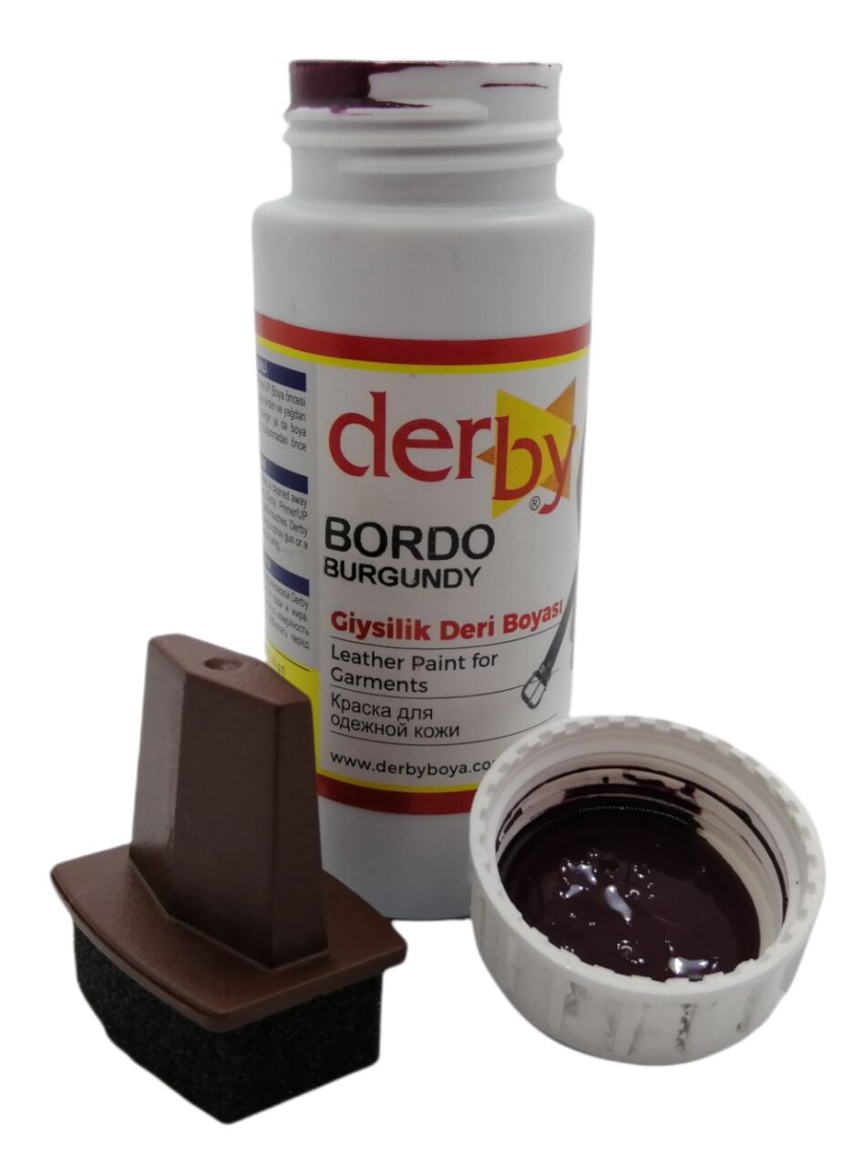 Derby Mont Direksiyon Koltuk Deri Boyası 100ml ve Saplı Sünger 1 Adet Bordo