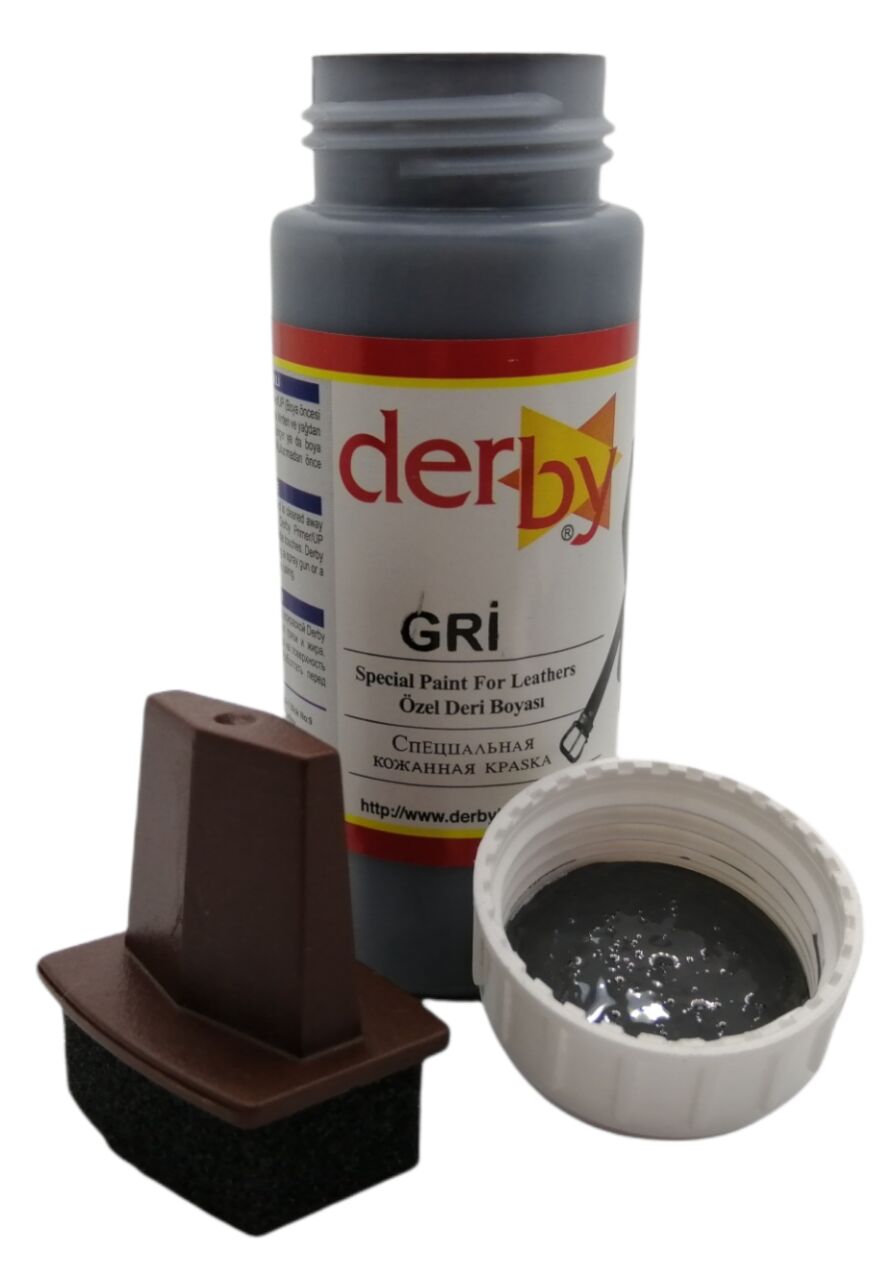Derby Mont Direksiyon Koltuk Deri Boyası 100ml ve Saplı Sünger 1 Adet Gri
