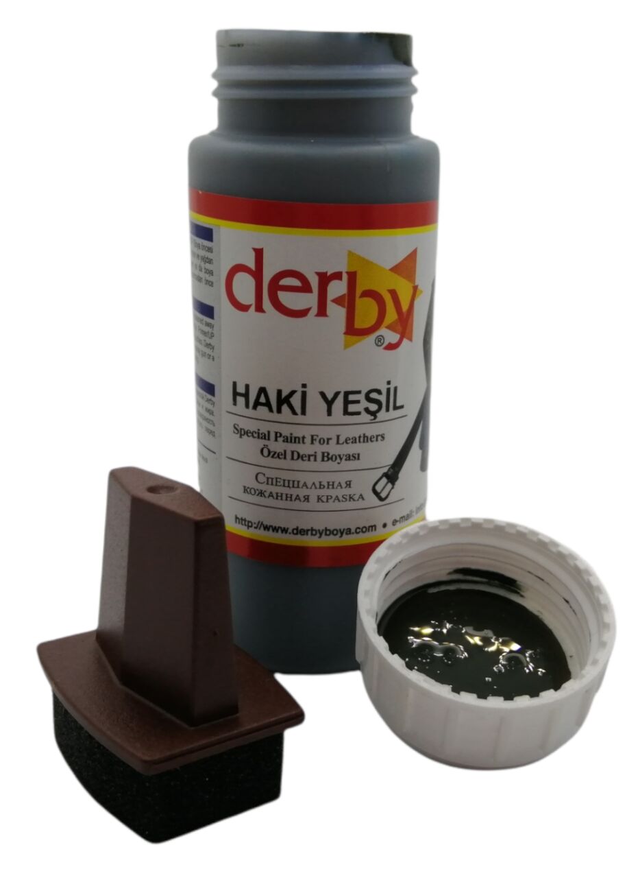 Derby Mont Direksiyon Koltuk Deri Boyası 100ml ve Saplı Sünger 1 Adet Haki