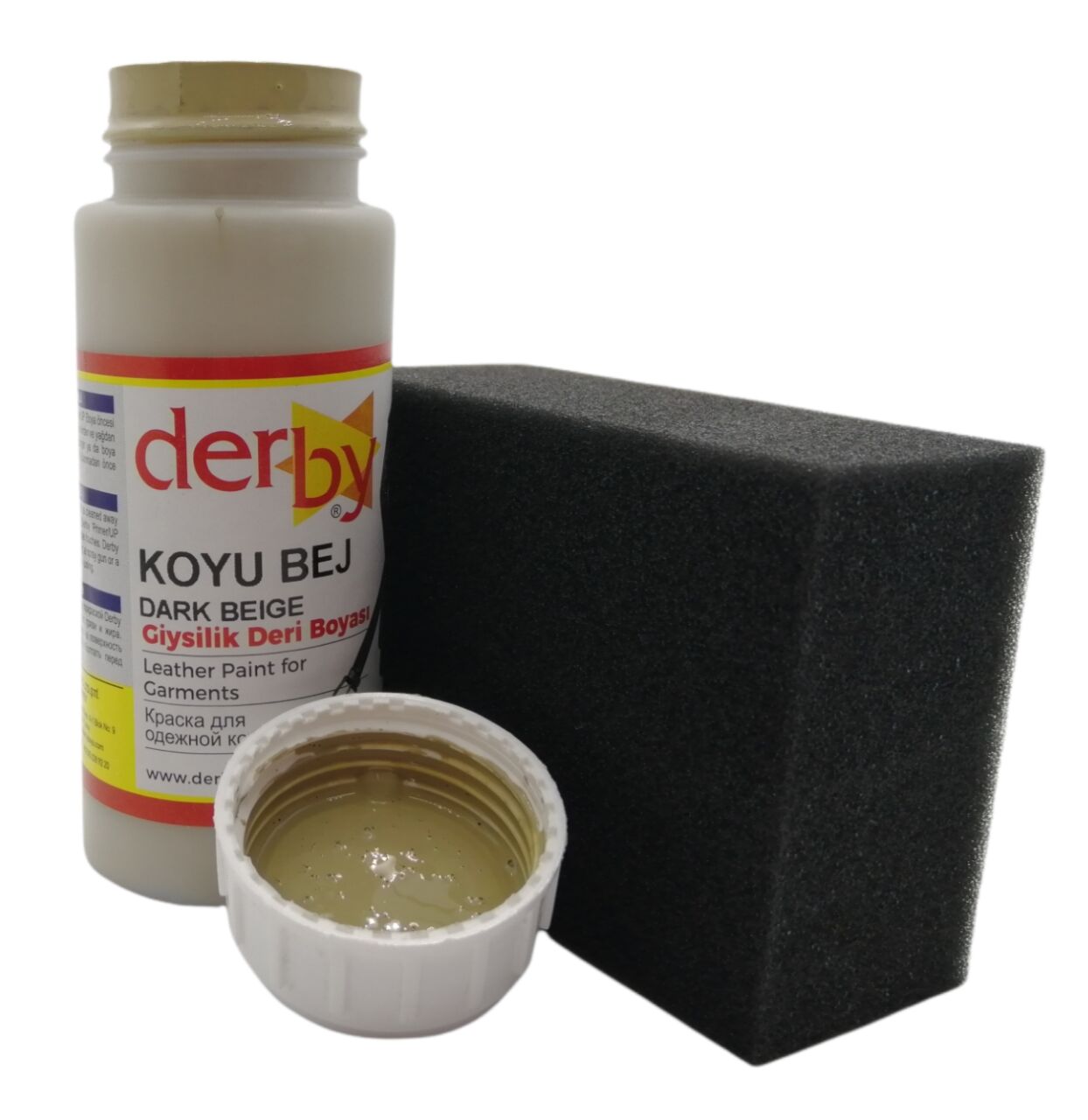 Derby Mont Direksiyon Koltuk Deri Boyası 100ml ve Saplı Sünger 1 Adet Koyu Bej