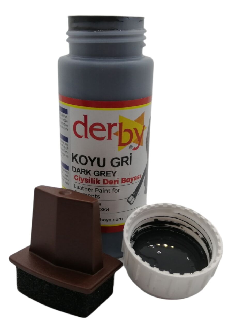 Derby Mont Direksiyon Koltuk Deri Boyası 100ml ve Saplı Sünger 1 Adet Koyu Gri