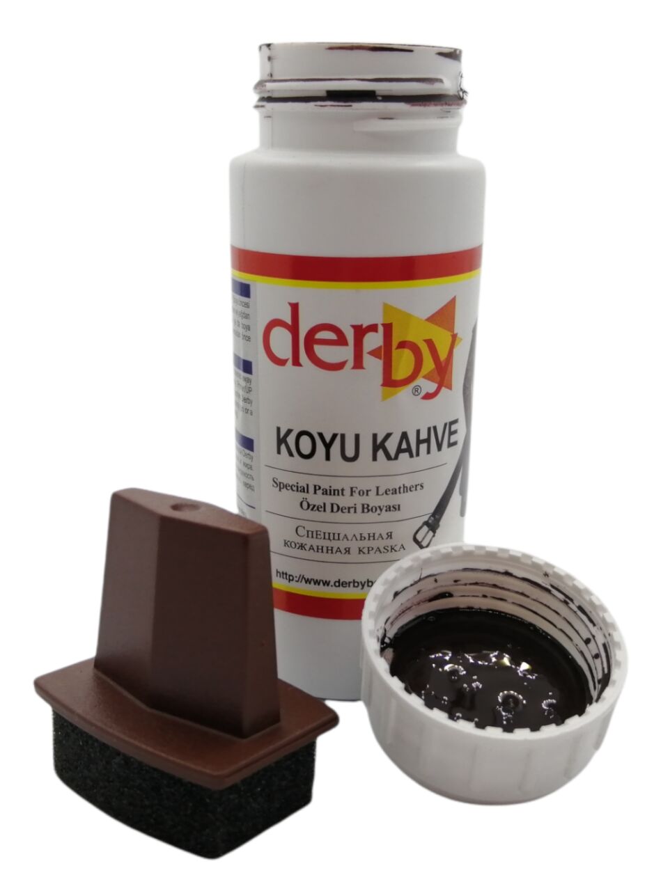 Derby Mont Direksiyon Koltuk Deri Boyası 100ml ve Saplı Sünger 1 Adet Koyu Kahve
