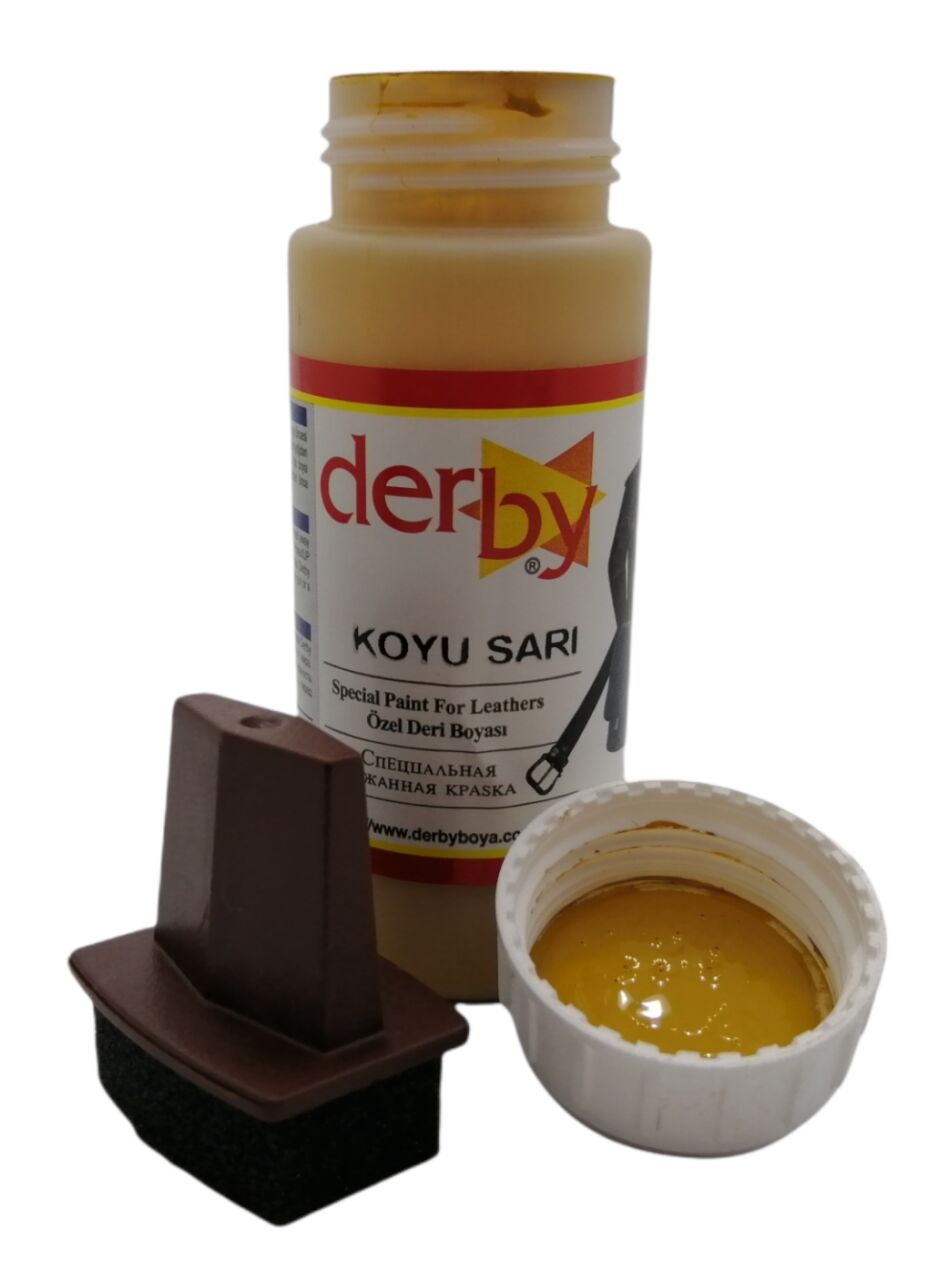 Derby Mont Direksiyon Koltuk Deri Boyası 100ml ve Saplı Sünger 1 Adet Koyu Sarı