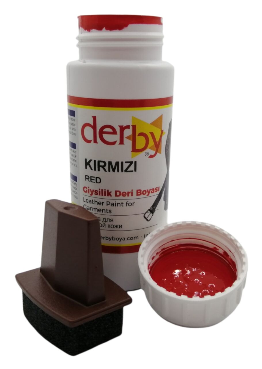 Derby Mont Direksiyon Koltuk Deri Boyası 100ml ve Saplı Sünger 1 Adet Kırmızı