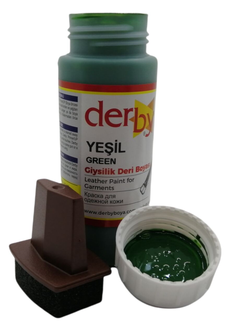 Derby Mont Direksiyon Koltuk Deri Boyası 100ml ve Saplı Sünger 1 Adet Yeşil