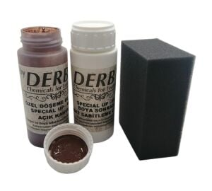 Derby Deri Döşeme Boyası + Sabitleme Cilası + Siyah Sünger .Açık Gri