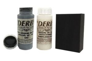 Derby Deri Döşeme Boyası + Sabitleme Cilası + Siyah Sünger .Koyu Bej