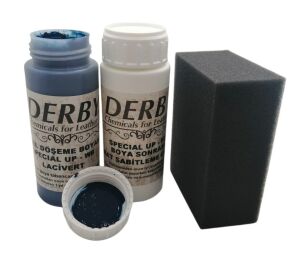 Derby Deri Döşeme Boyası + Sabitleme Cilası + Siyah Sünger .Açık Gri